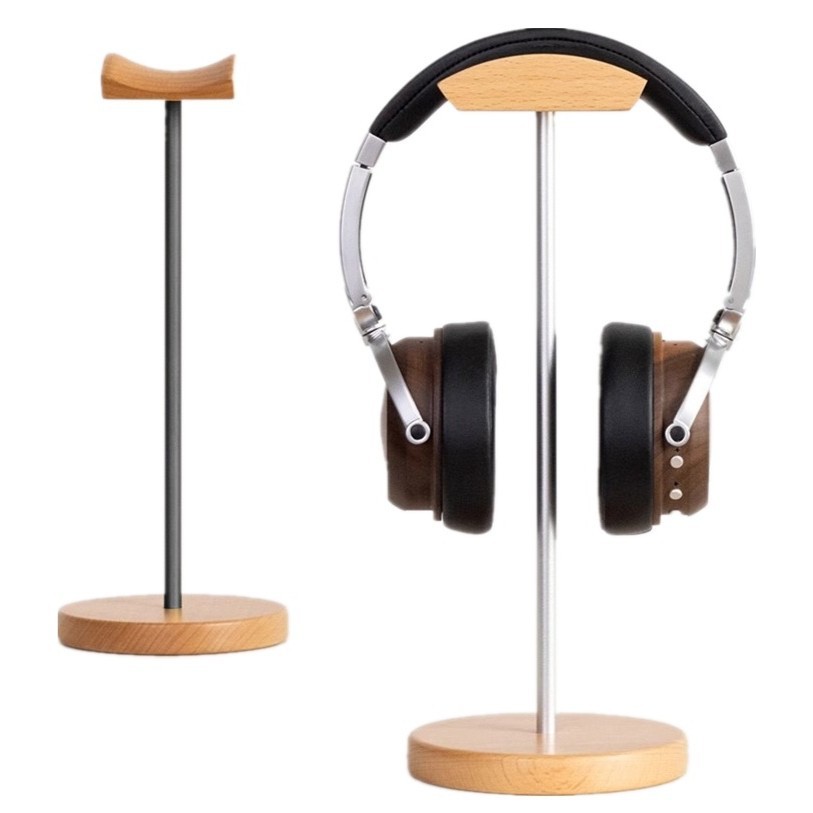 Desk Setup Game - Houten en aluminium hoofdtelefoonstandaard van zwart