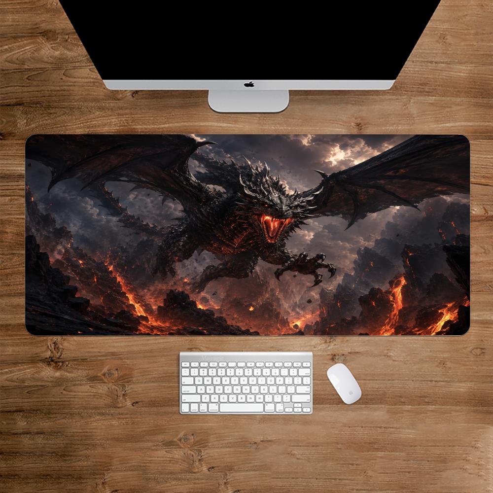 Desk Setup Gaming And Work - Vurige Draak Muismat Bureau Accessoires Bureaumat