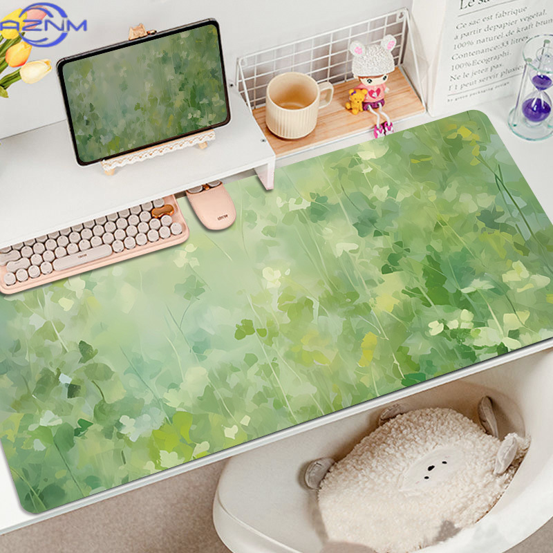 Desk Setup Girl - Creatieve aquarel muismat, oversized olieverfschilderij, groen,