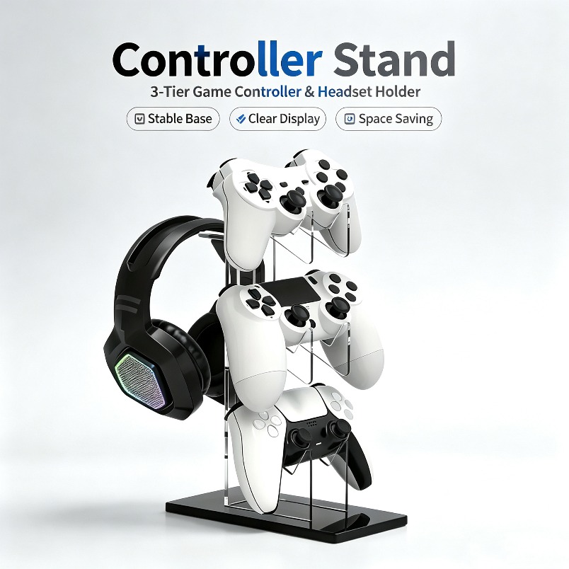 Desk Setup Game - Controllerhouder met headset-hanger 3-laags game-opbergrek Stevige