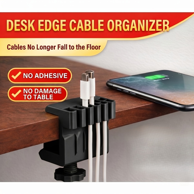 Desk Setup Cable Management - 3 desktop-kabelmanagers met USB-opladerclips en nette