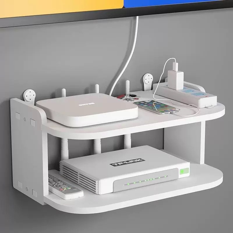 Desk Setup With Tv - Wandgemonteerde router- en kabelorganizerplank – zonder