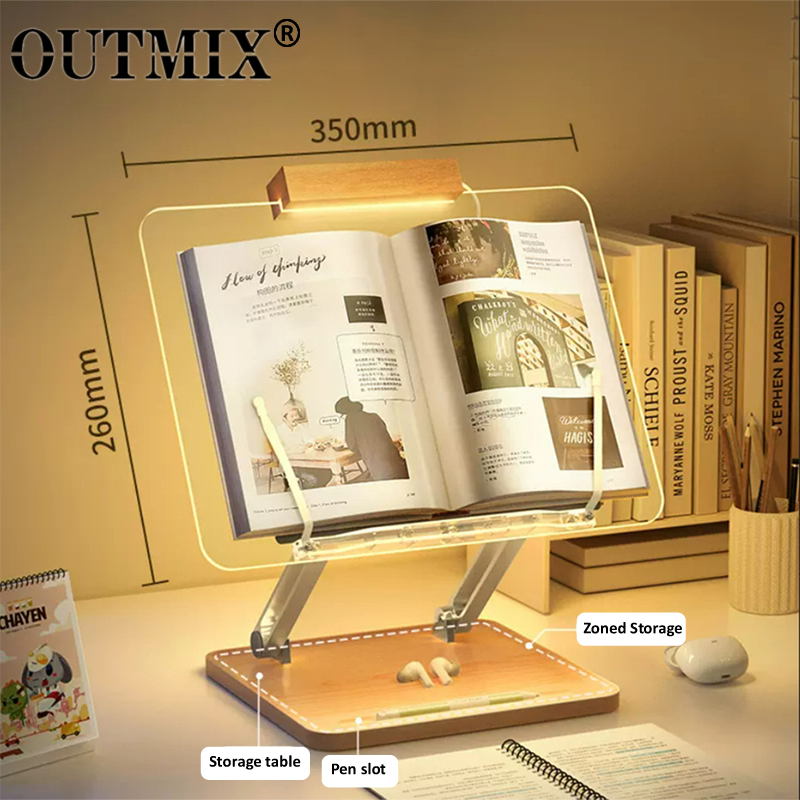Desk Setup Light - Houten leesstandaard met licht transparant acryl