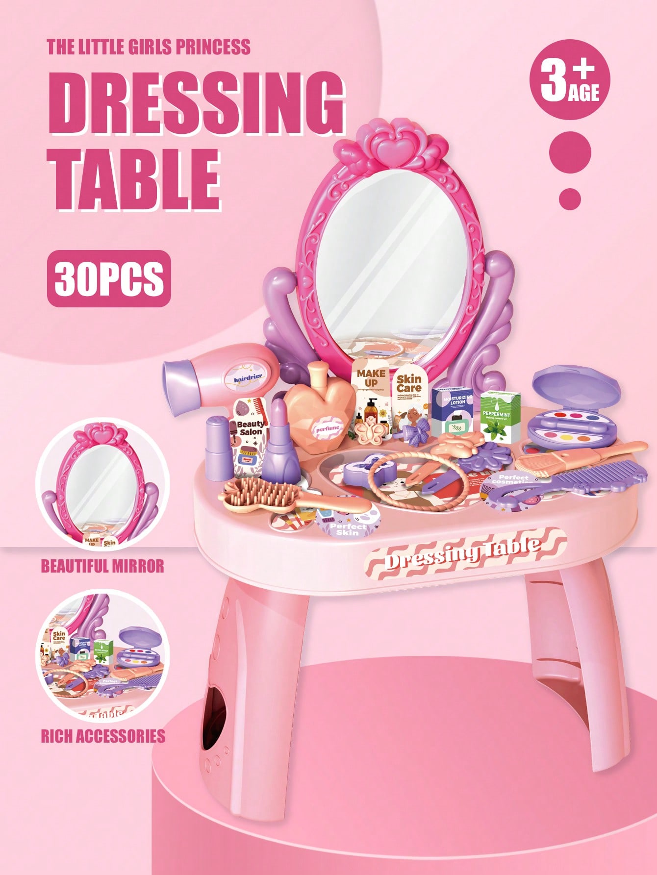Desk Setup Girl - Kinderprinsessen kaptafel speelgoedset met spiegel &