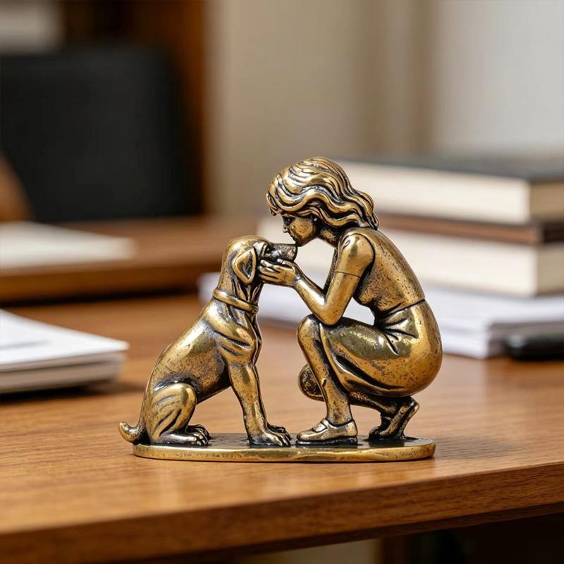 Desk Setup Retro - Messing meisje hond figuur thuis bureau